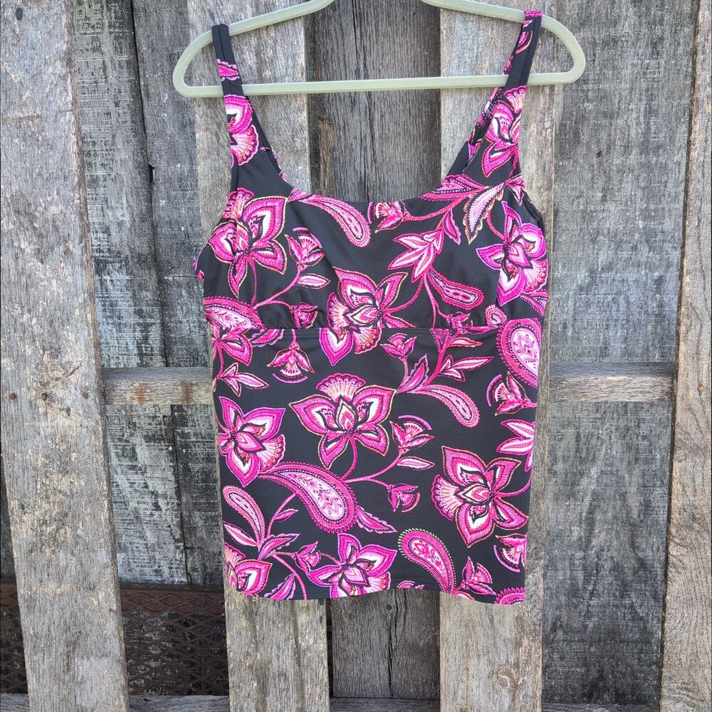 Lands' End Tankini Underwire Top Pink Floral Paisley Women's Size 16